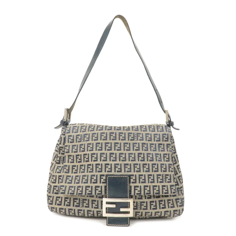 Ladies Fendi Peekaboo bags with a back - pocket organizer for better organizationFENDI Mamma Baguette Zucchino Canvas Leather Shoulder Bag 26325