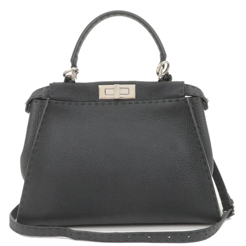 Fendi bags with a touch - screen - friendly pocket for using devices without taking them outFENDI Selleria Peekaboo Regular Leather 2WAY Bag Black 8BN226