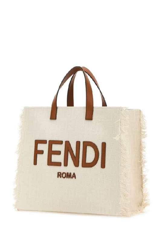 Fendi tote bags with a snap - button closure and a decorative charm for a fashionable and personalized lookFendi Man Embroidered Jacquard Ff Shopper Shopping Bag