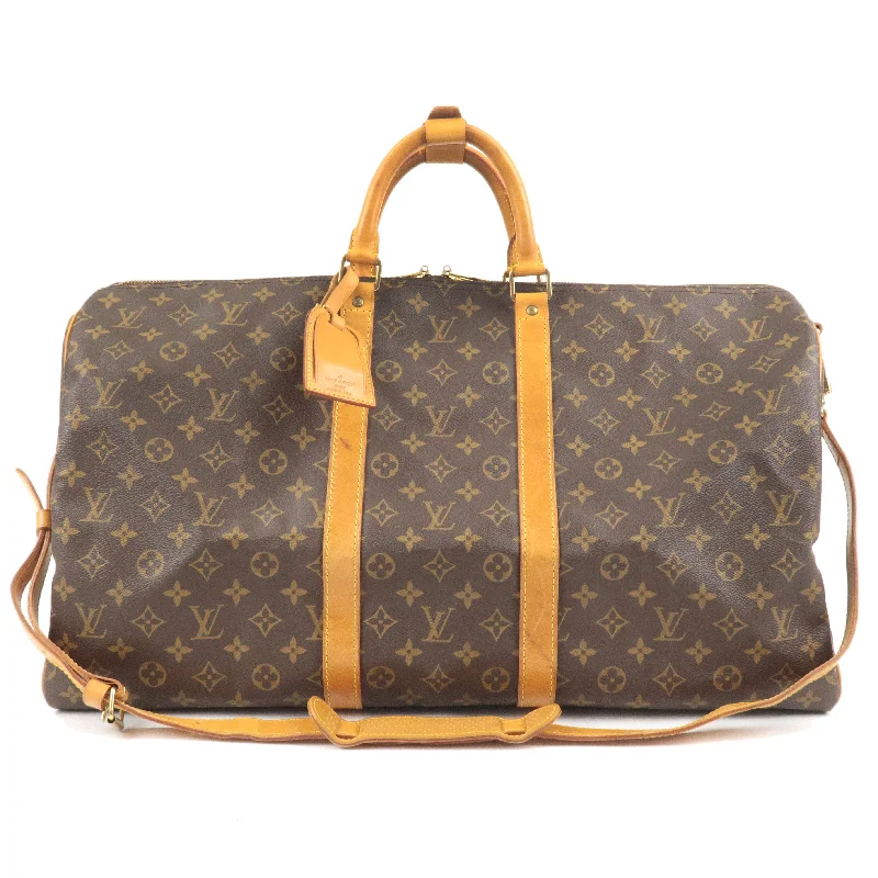 Louis Vuitton bags with a snap - button closure and a decorative charm for styleLouis Vuitton Keep All Bandouliere 55 Boston Bag M41414