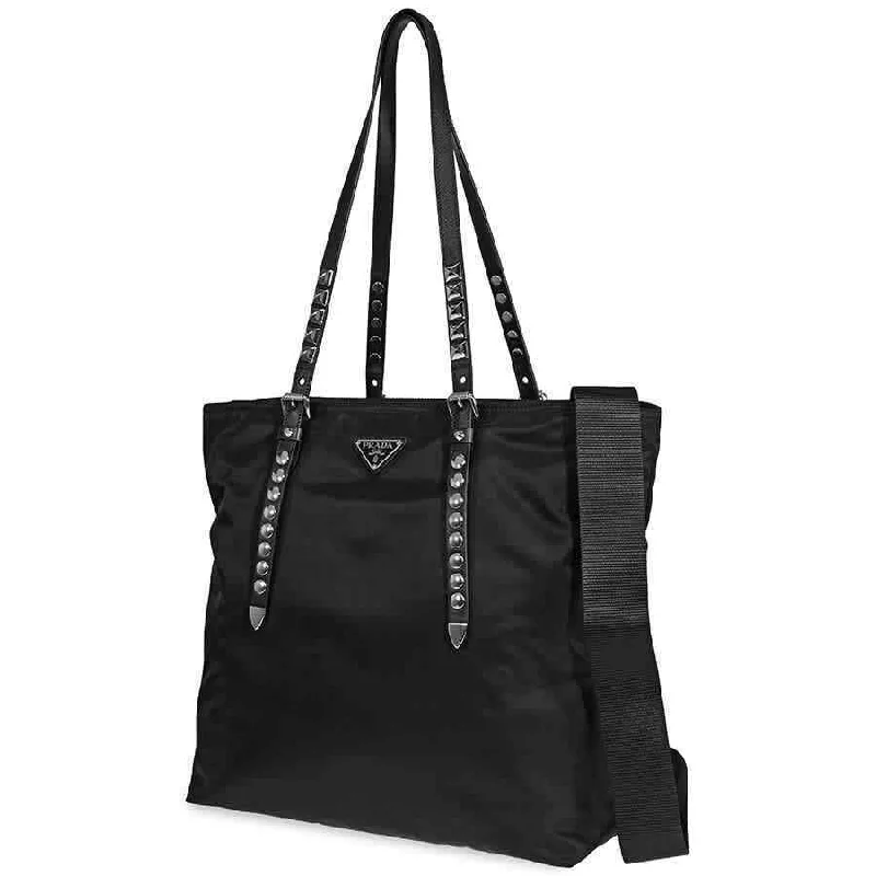 Ladies Prada shoulder bags with a magnetic - closure flap for easy opening and closingPrada Nylon Tote- Black/Silver 1BG212 OBO 2BYB E