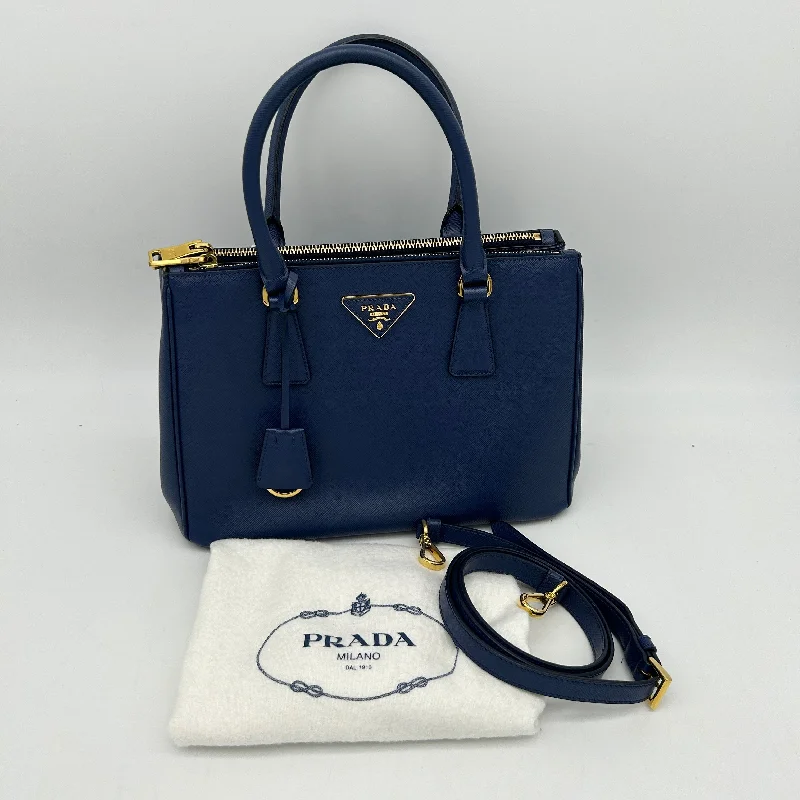 Prada bags with a front - flap pocket for quick access to essentialsPrada Large Galleria Blue Saffiano Leather Bag