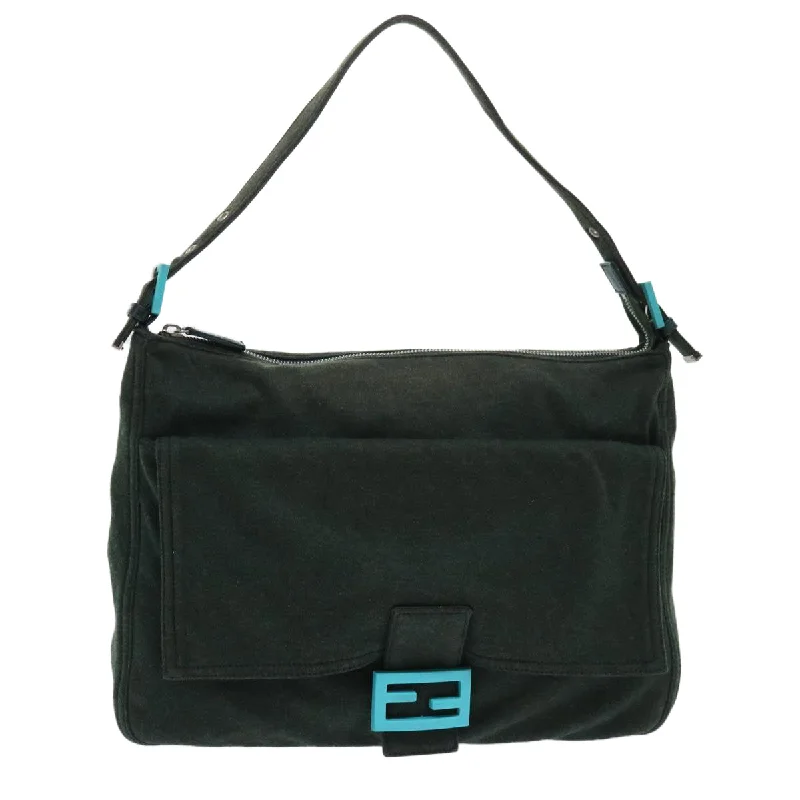 Fendi bags with a detachable mobile phone holder for on - the - go connectivityFENDI Mamma Baguette Shoulder Bag Cotton Green  50796