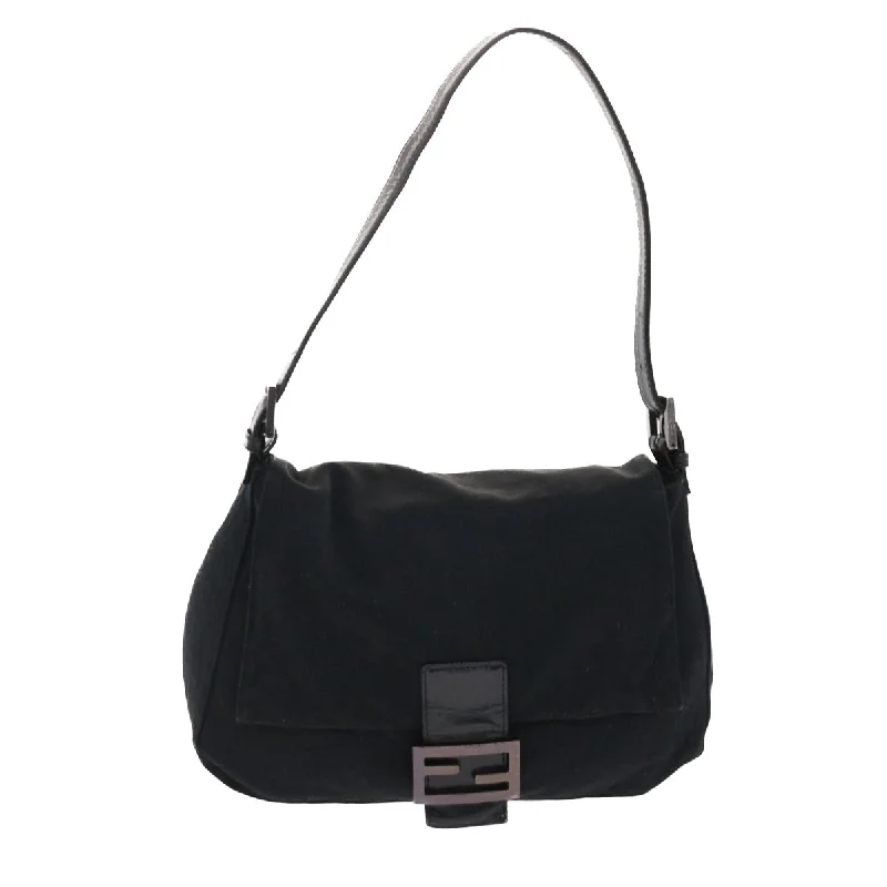 Fendi Peekaboo bags with a classic two - compartment design for organized storageFENDI Mamma Baguette Shoulder Bag Nylon Black  50430