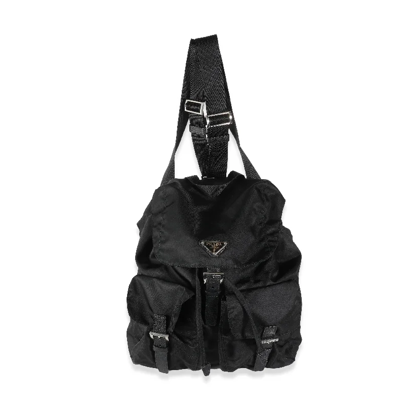 Prada tote bags with a water - resistant coating for outdoor activitiesPRADA Black Tessuto Nylon Small Logo Backpack