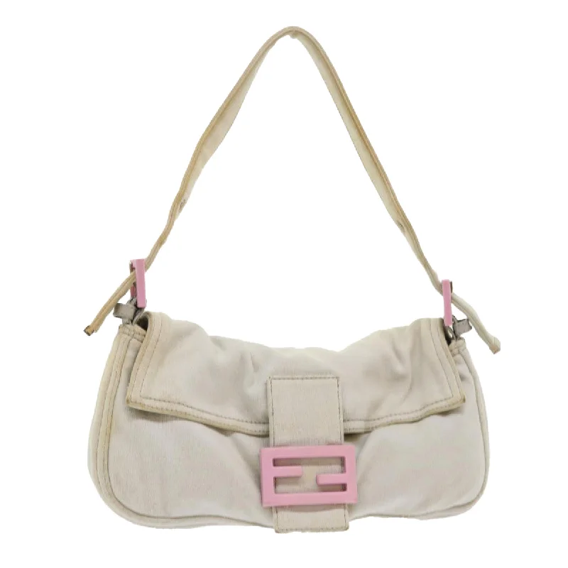 Fendi backpacks with a built - in lock for added securityFENDI Mamma Baguette Shoulder Bag Cotton White  47107