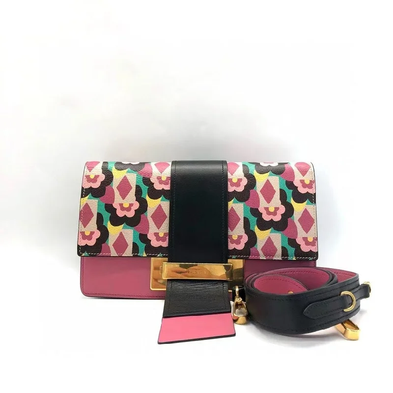 Prada bags with a detachable mirror inside for quick touch - upsPrada Ribbon Multicolor Leather Shoulder Bag Medium