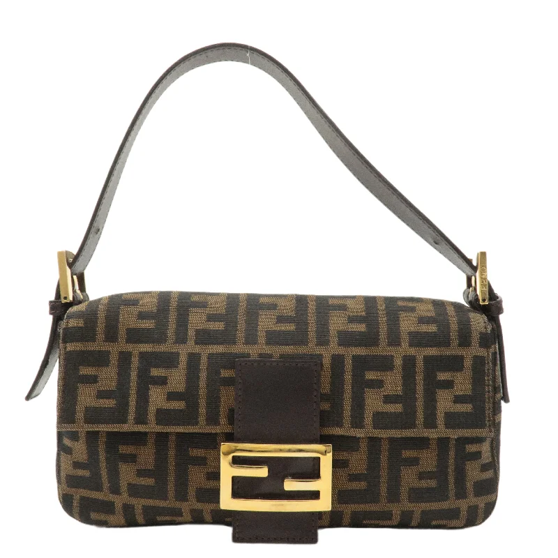 Ladies Fendi shoulder bags with a magnetic - closure flap for easy opening and closingFENDI Mamma Baguette Zucca Canvas Leather Shoulder Bag Brown 26424