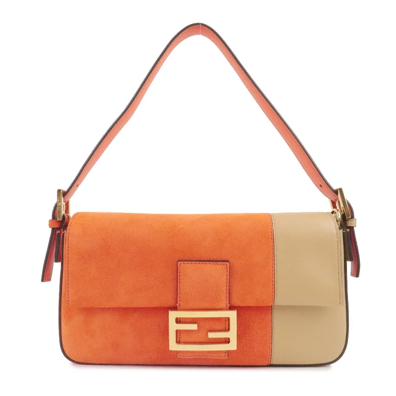 Fendi By The Way bags with a contrast - colored interior for visual interestFENDI Mamma Baguette Suede Leather Shoulder Bag Orange 8BR792