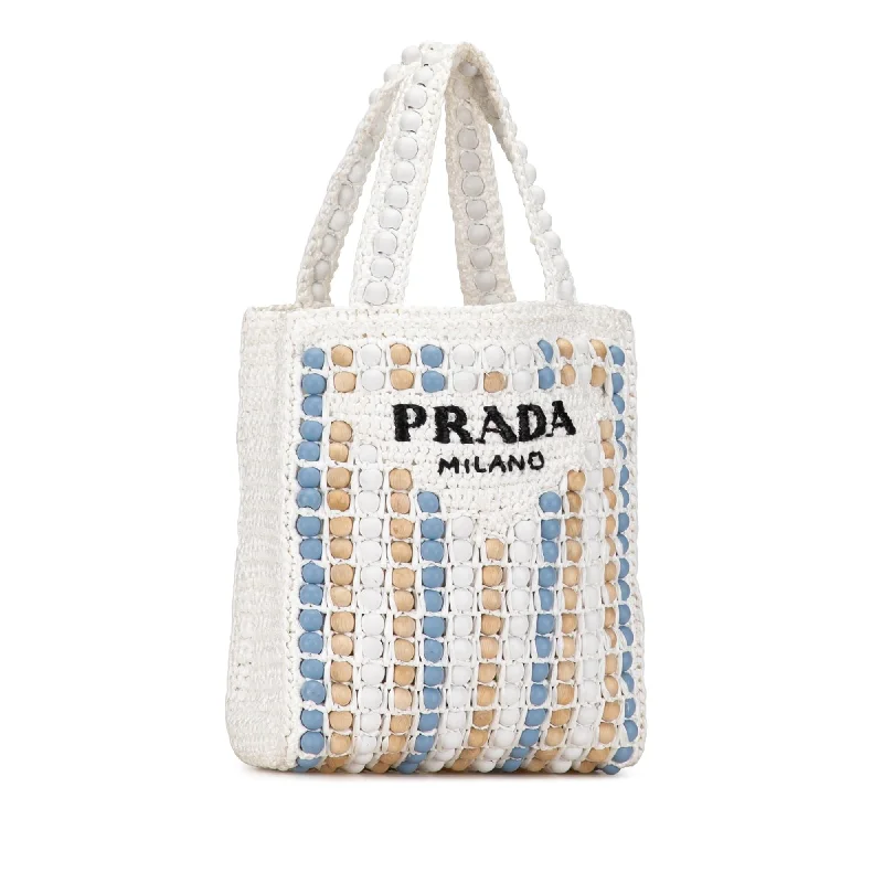 Ladies Prada Re - Edizione 2005 bags in a pastel color for a soft lookPrada Beaded Raffia Logo Tote dzCs8E