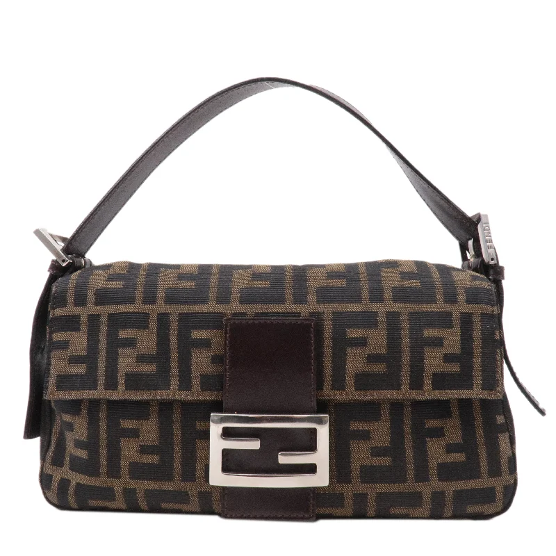 Fendi crossbody bags with a detachable fanny pack strap for a trendy and practical optionFENDI Mamma Baguette Zucca Canvas Leather Shoulder Bag Brown 26424