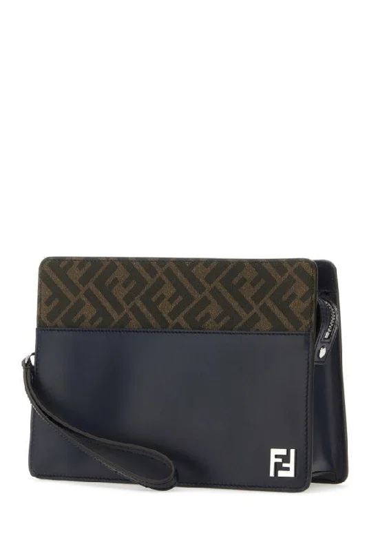 Fendi Baguette bags with a glitter - infused leather surface for a glamorous and sparkly lookFendi Man Embroidered Canvas And Leather Standing Clutch