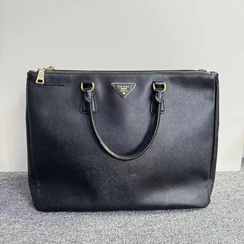 Prada bags with a front - flap pocket for quick access to essentialsPrada Black Saffiano Leather Tote Bag Medium