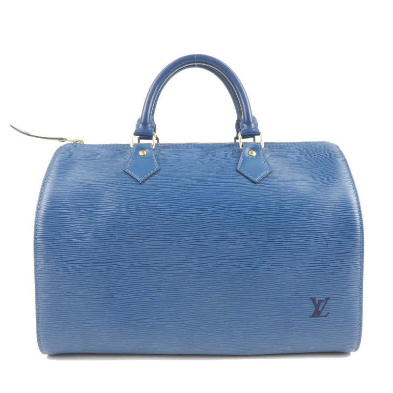 Louis Vuitton bags with a snap - button closure and a decorative charm for styleLouis Vuitton Epi Speedy 30 Hand Boston Bag Blue M43005