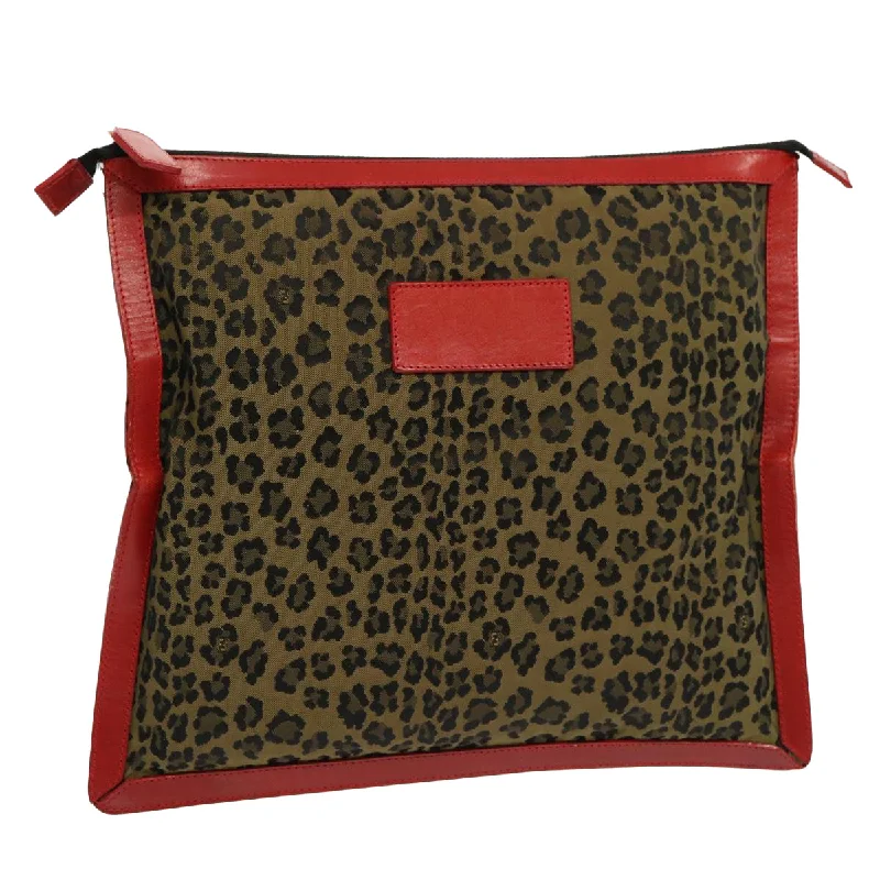 Ladies Fendi shoulder bags with a detachable phone stand for hands - free viewingFENDI Leopard Clutch Bag Nylon Leather Red Brown  bs13085