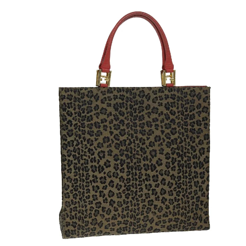 Fendi bags with a detachable mirror inside for quick touch - ups and groomingFENDI Leopard Hand Bag Canvas Brown Red  bs14393