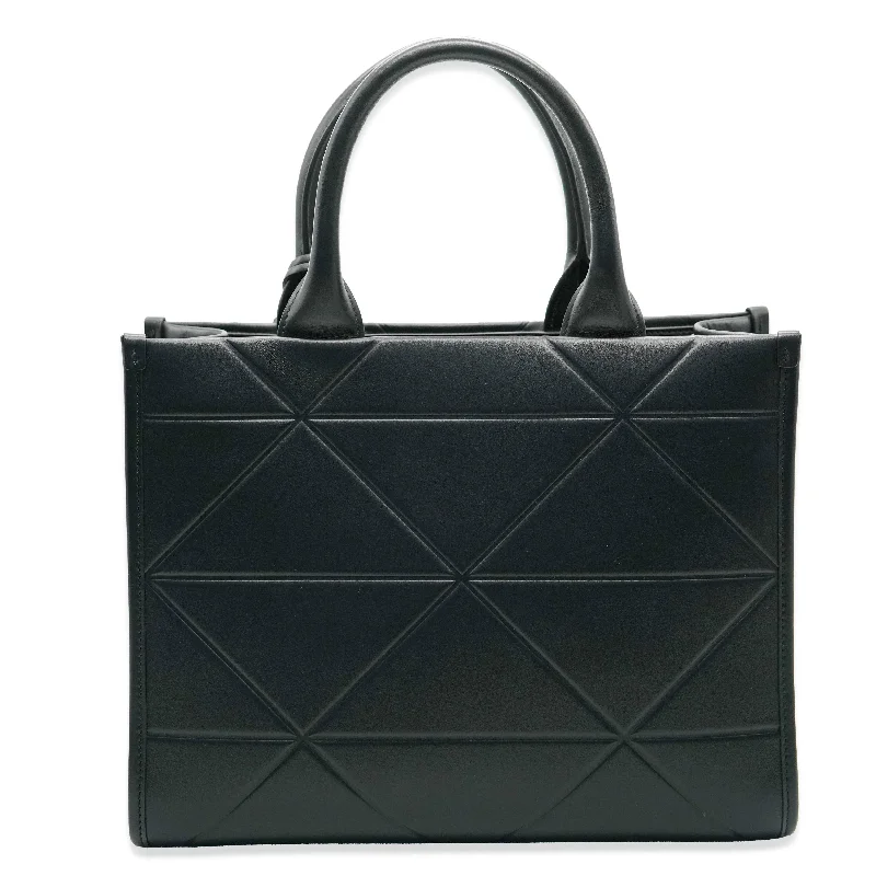 Prada Cahier bags featuring the signature triangular logo plaquePRADA Black Soft Calfskin Small Symbole Tote