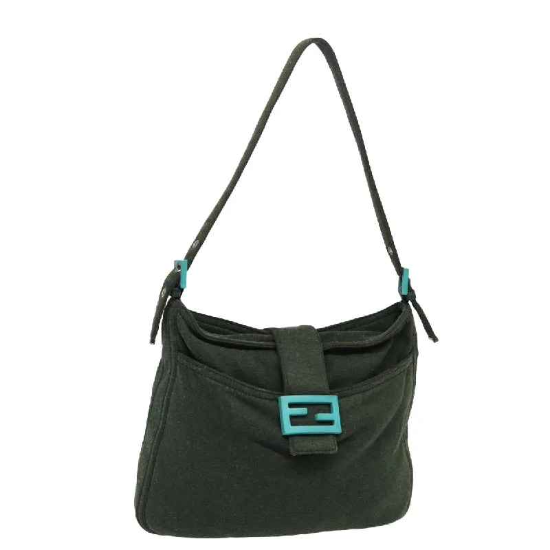 Fendi bags with a patent - leather finish for a shiny and sophisticated appearanceFENDI Mamma Baguette Shoulder Bag Cotton Green  mr306