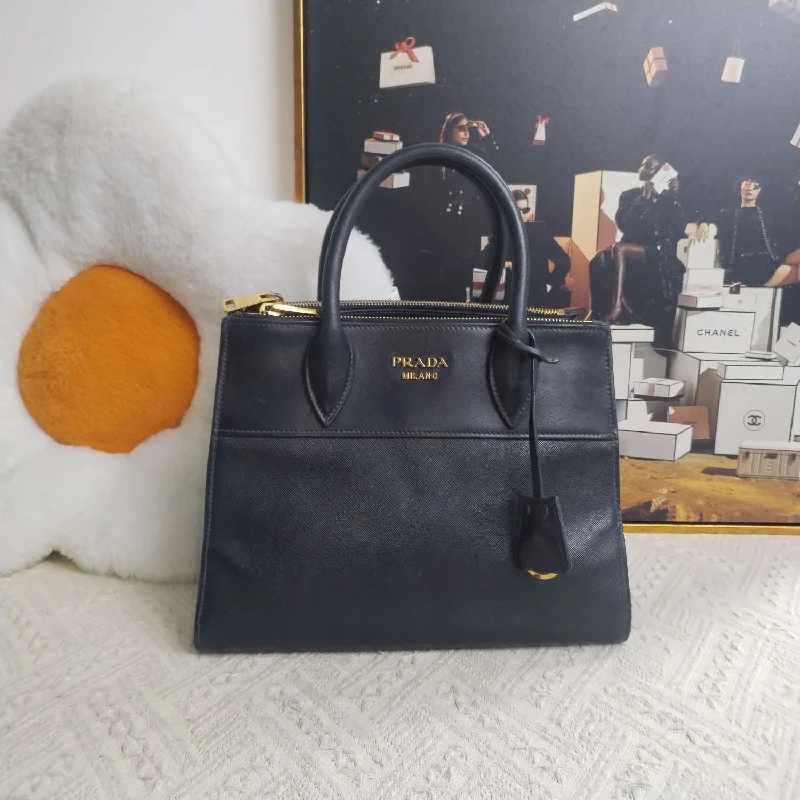 Prada crossbody bags with adjustable nylon straps for comfort and durabilityPrada Black Saffiano Leather Double Handle Tote Bag