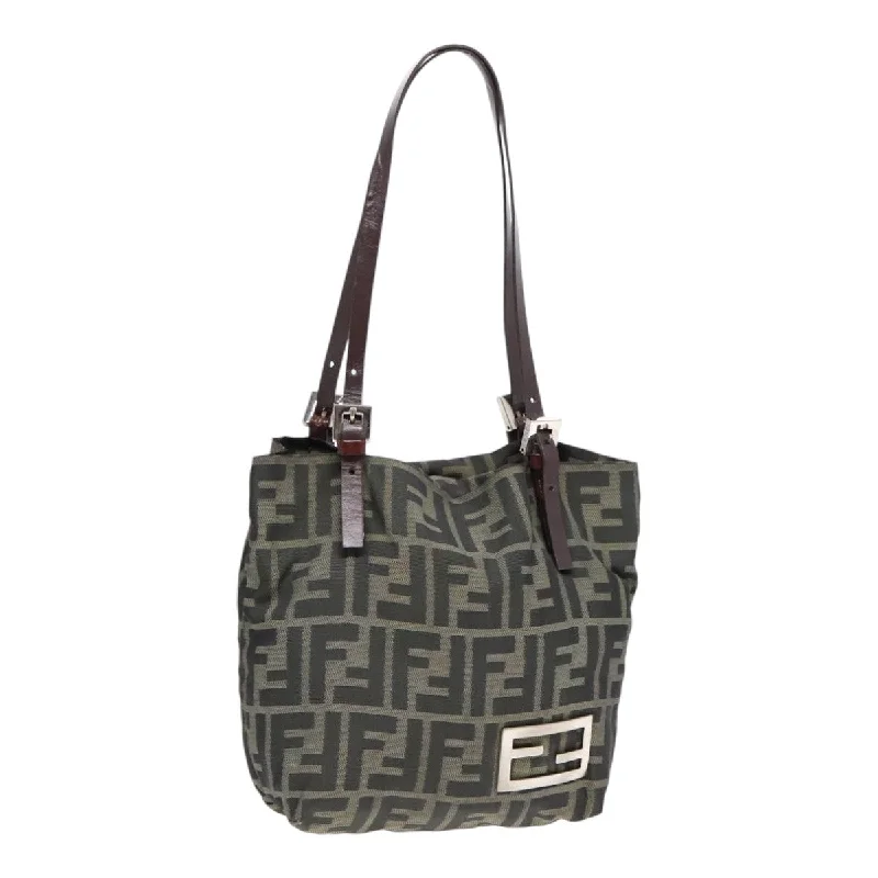 Fendi tote bags with a printed Fendi logo on the front for high brand visibilityFENDI Hand Bag Zucca Canvas Brown Black Silver  92555