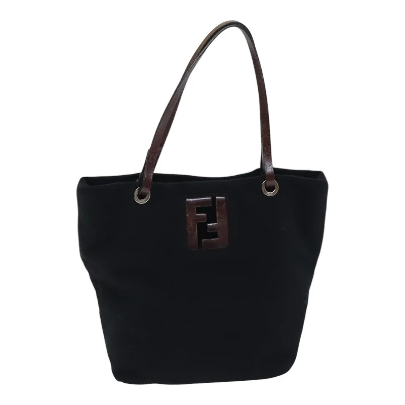 Ladies Fendi Peekaboo bags with a hand - carved leather detail for a unique and artisanal touchFENDI Hand Bag Wool Leather Black Brown Silver  ep5859