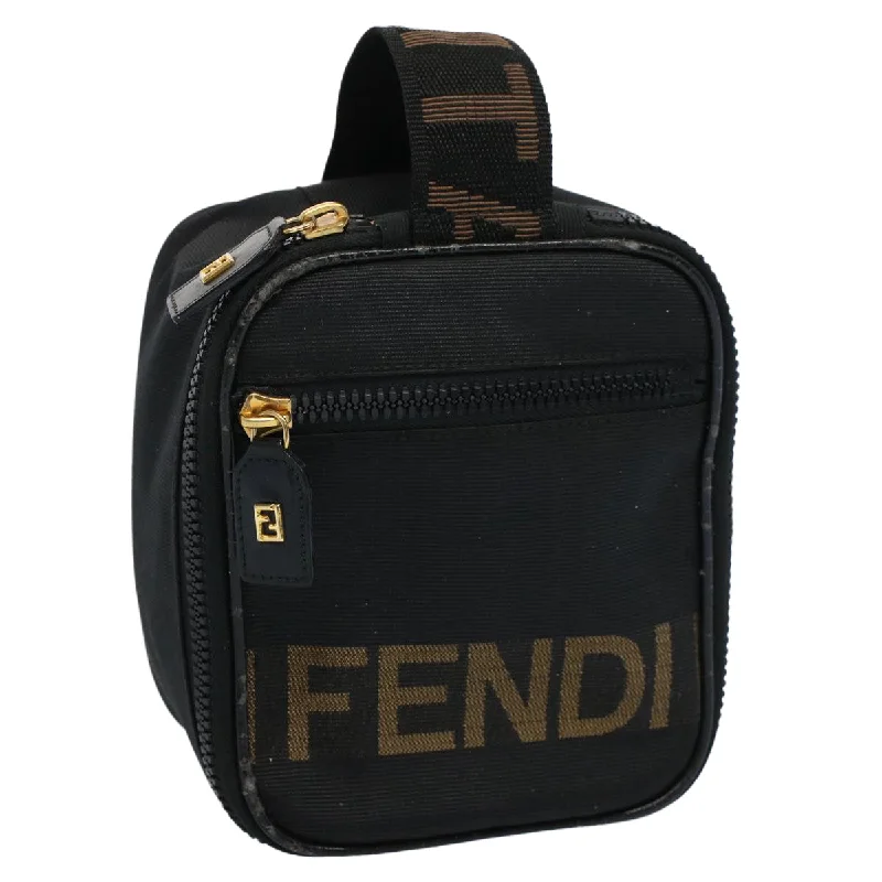 Fendi By The Way bags with a laser - cut leather detail for a modern and intricate lookFENDI Hand Pouch Nylon Black Brown  bs9727