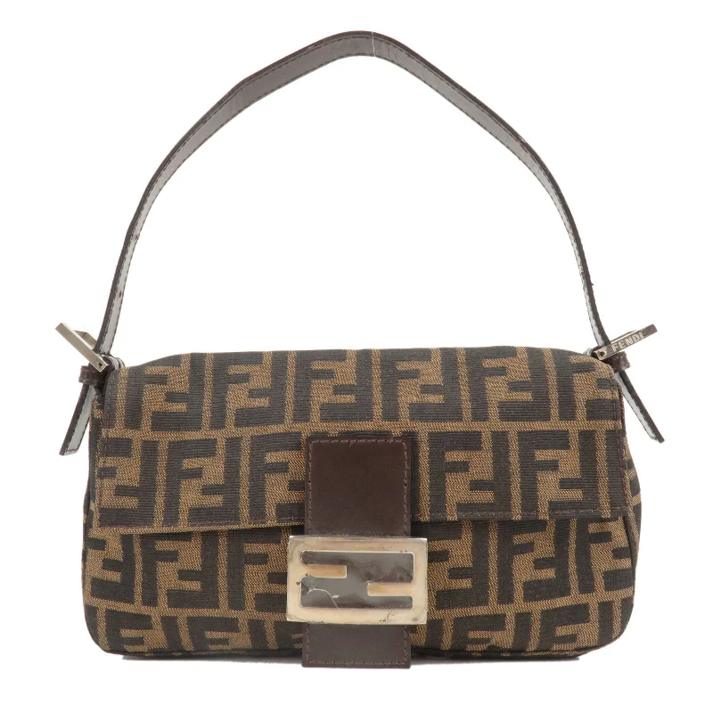 Fendi bags with a patent - leather finish for a shiny and sophisticated appearanceFENDI Mamma Baguette Zucca Canvas Leather Shoulder Bag Brown 26424