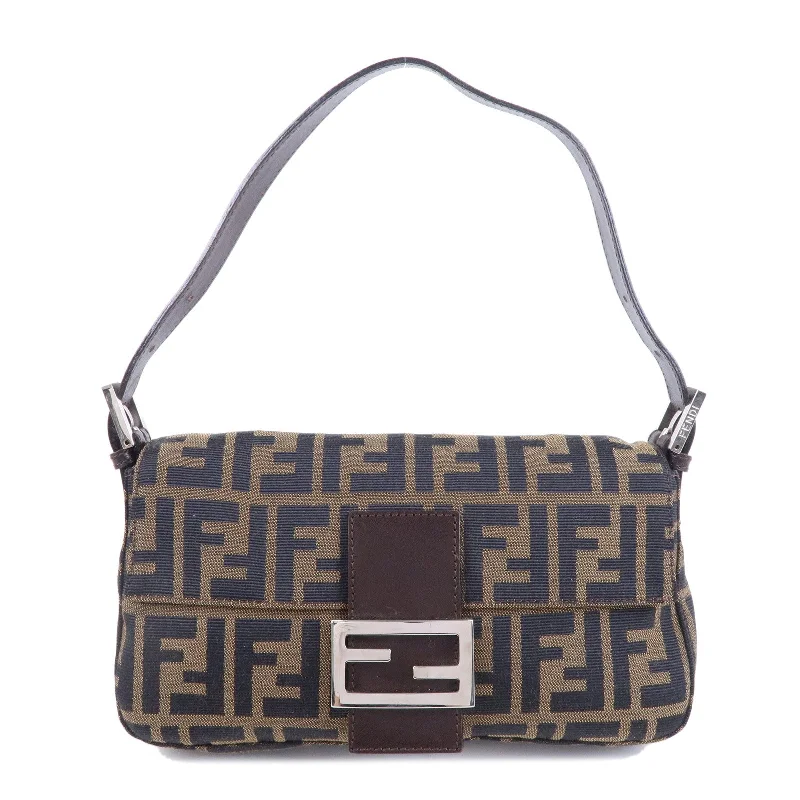 Fendi Sunshine Shopper bags with a contrast - stitched handle for a unique and stylish lookFENDI Mamma Baguette Zucca Canvas Leather Shoulder Bag Brown 26424