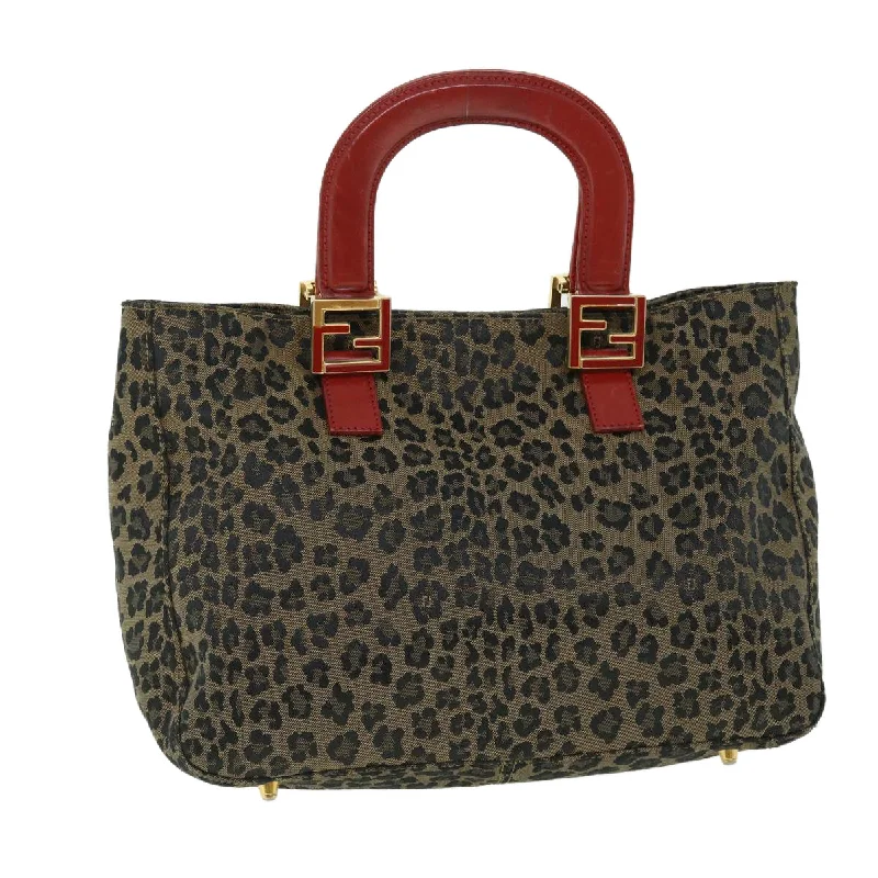 Fendi crossbody bags with a detachable ID holder for easy identificationFENDI Leopard Hand Bag Nylon Leather Brown Red  50533