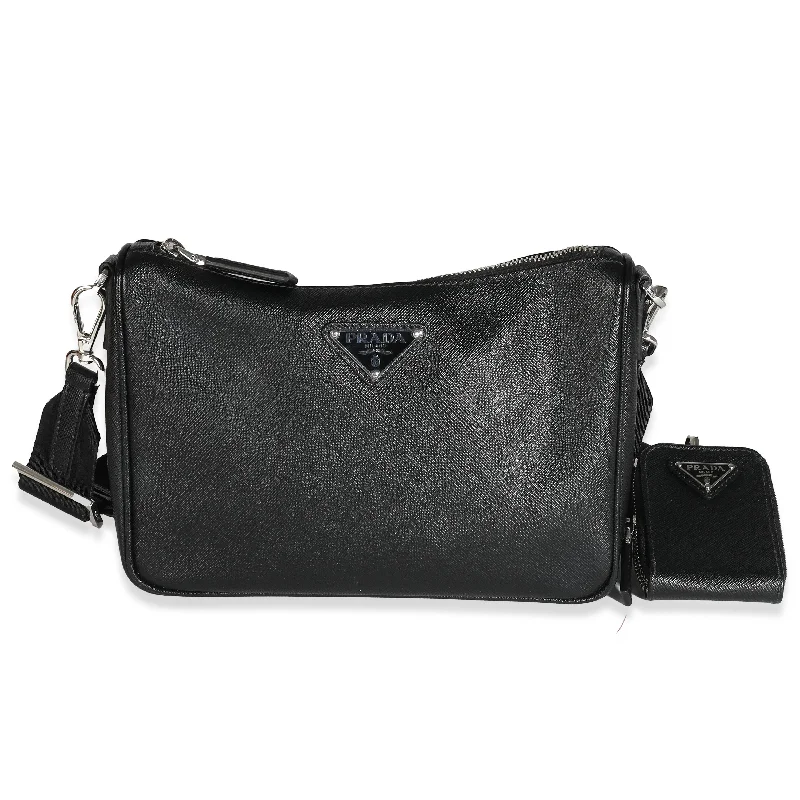 Prada handbags with a patent - leather finish for a shiny and sophisticated appearancePRADA Black Saffiano Small Utility Strap Crossbody