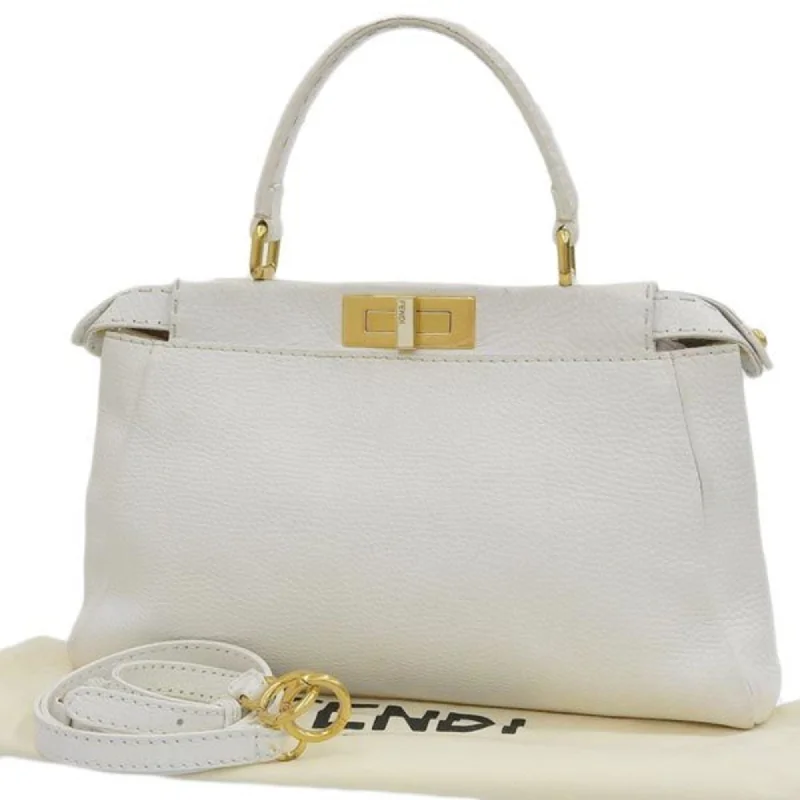 Fendi handbags with a biodegradable leather alternative for an eco - conscious choiceFENDI Selleria Leather Peekaboo Handbag 8BN211 White Ladies