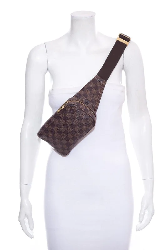 Louis Vuitton crossbody bags with a woven leather strap for textureLouis Vuitton GERONIMOS Damier Ebene Belt Bag