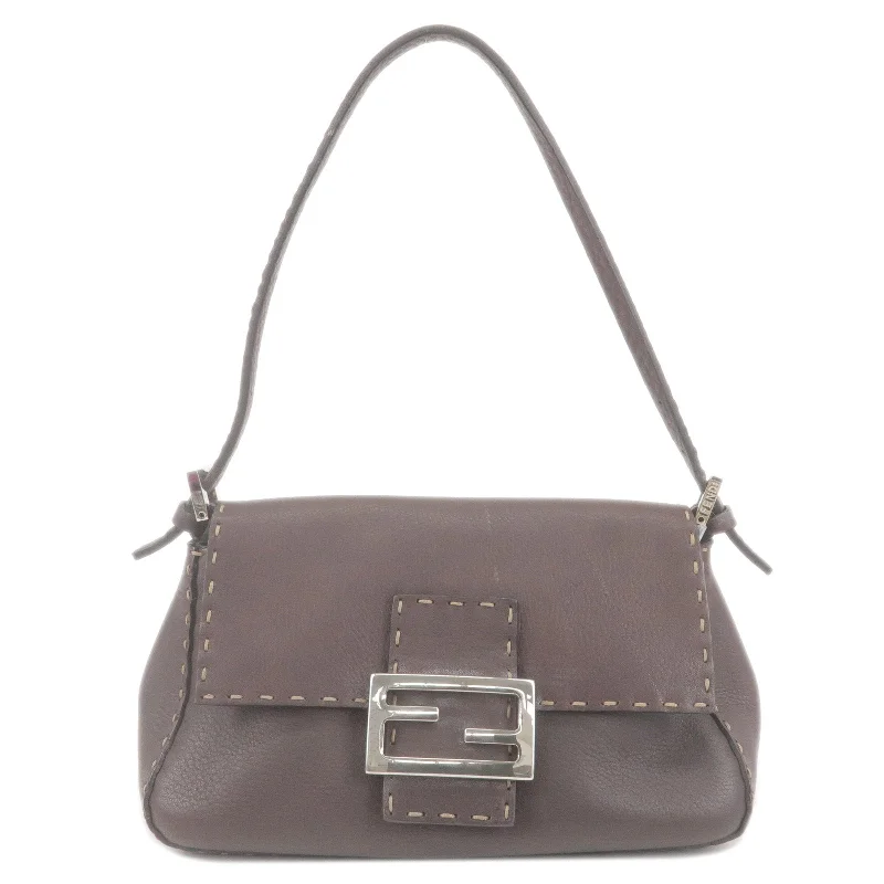 Ladies Fendi Peekaboo bags with a hand - stitched leather handle for artisanal charmFENDI Selleria Mamma Baguette Leather Shoulder Bag Brown 8BR185