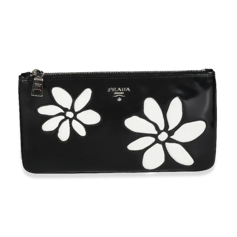 Prada bags with a back - zip pocket for storing valuables securelyPRADA Black Spazzolato Flower Zip Pouch