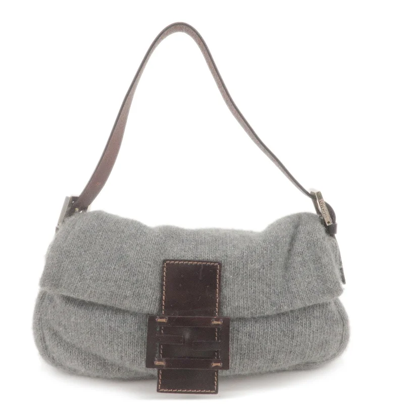 Fendi Sunshine Shopper bags with a structured silhouette and a magnetic - snap closureFENDI Mamma Baguette Knit Leather Shoulder Bag Gray 26424