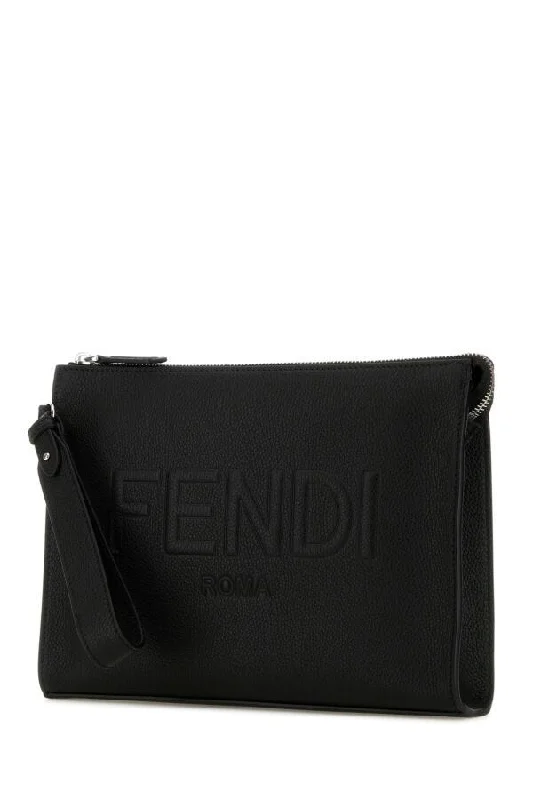 Fendi handbags with a metal - framed clasp for durability and a stylish lookFendi Man Black Leather Clutch