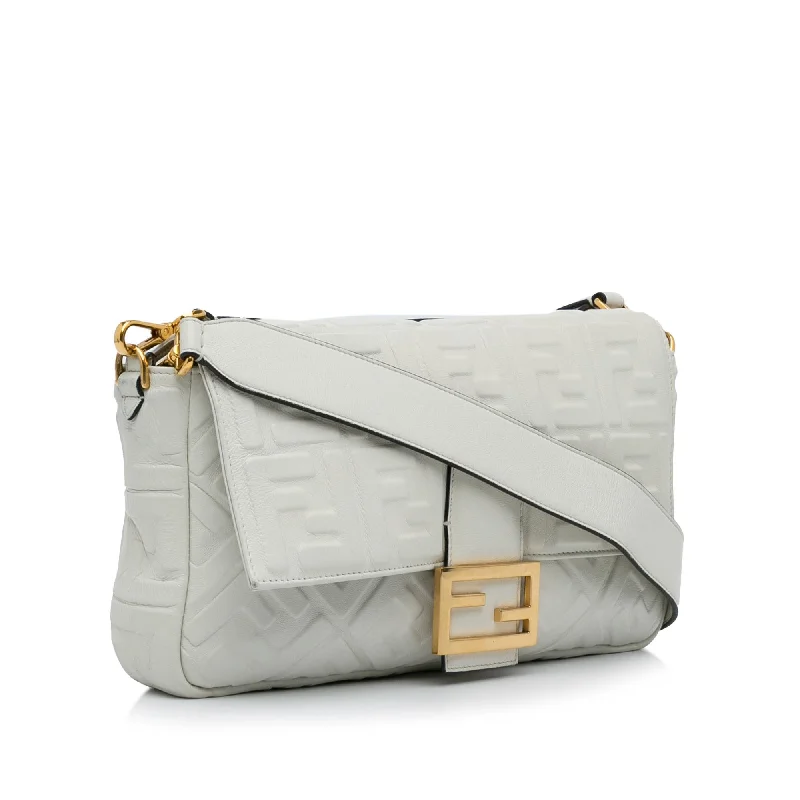 Fendi handbags with a metal - framed clasp for durability and a stylish lookFendi Medium Embossed FF Baguette (SHG-FQLmEP)