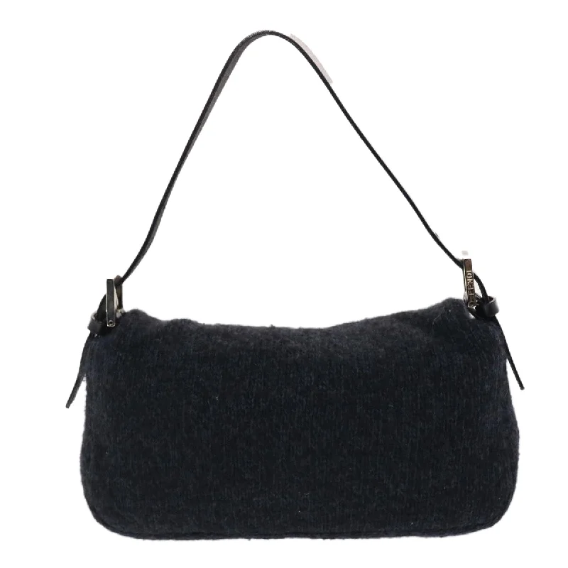 Ladies Fendi shoulder bags with a tassel - decorated zipper for added charm and styleFENDI Mamma Baguette Shoulder Bag Wool Black  49783