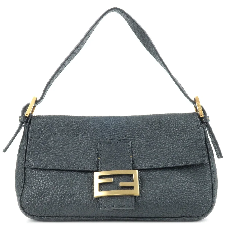 Fendi handbags with a perforated leather detail for a breathable and unique designFENDI Selleria Mamma Baguette Leather Shoulder Bag Black 8BR101