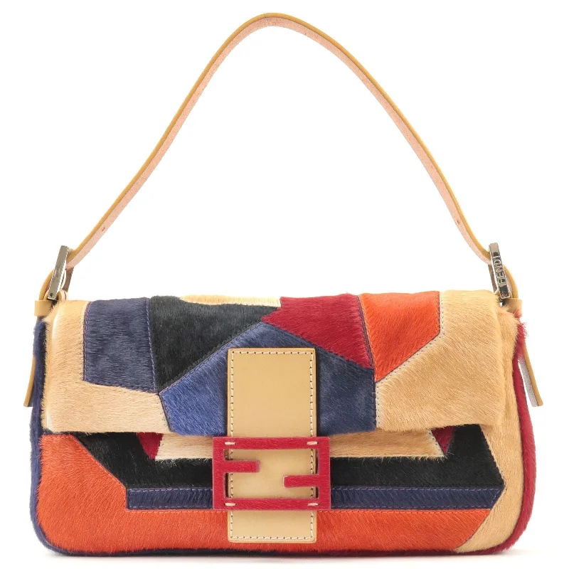 Ladies Fendi Peekaboo bags with gold - toned hardware for a touch of luxuryFENDI Mamma Baguette Leather Patchwork Multi Color 26424