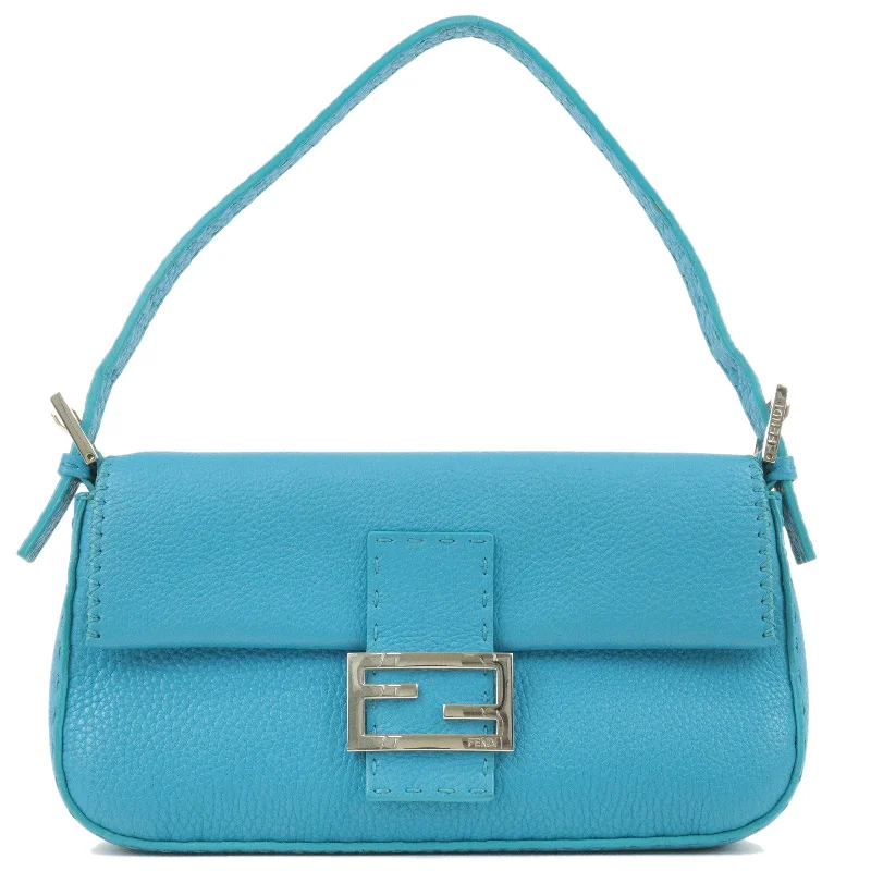 Fendi By The Way bags with a detachable pouch for separating small itemsFENDI Selleria Mamma Baguette Leather Shoulder Bag Blue 8BR600