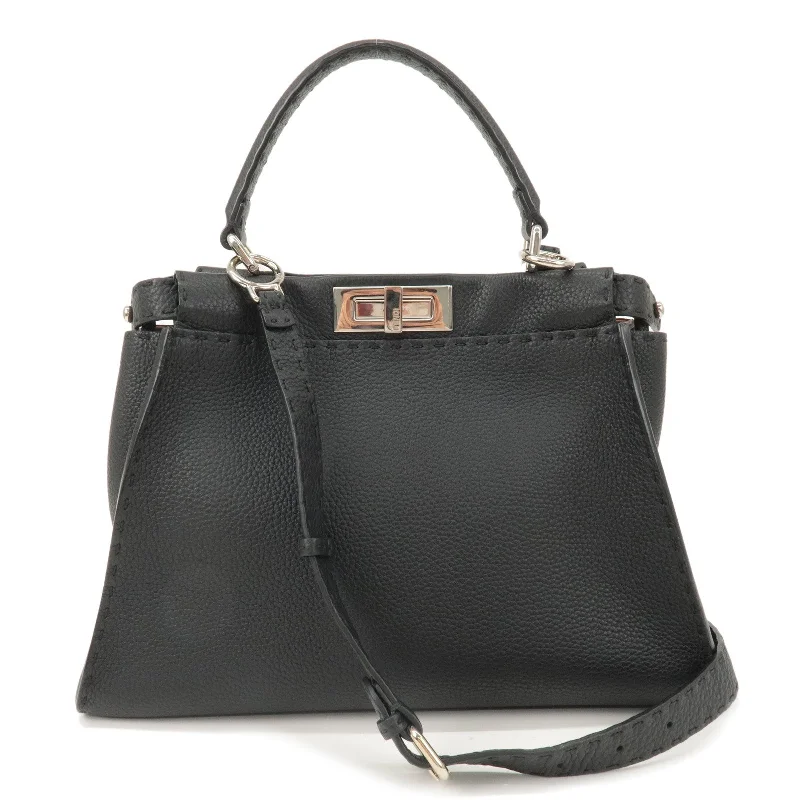 Fendi backpacks with a built - in lock for added securityFENDI Selleria Leather Peekaboo Regular 2WAY Bag Black 8BN290