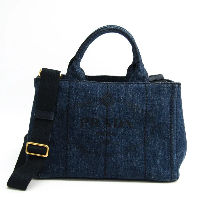 Prada Cahier bags featuring the signature triangular logo plaquePrada Navy Denim Canapa Tote (SHA-11456)