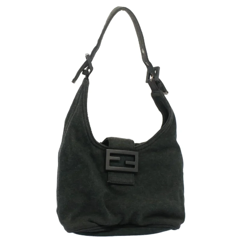 Ladies Fendi Peekaboo bags with a hand - carved leather detail for a unique and artisanal touchFENDI Mamma Baguette Shoulder Bag Cotton Gray 2354 26686 099  yk8388B