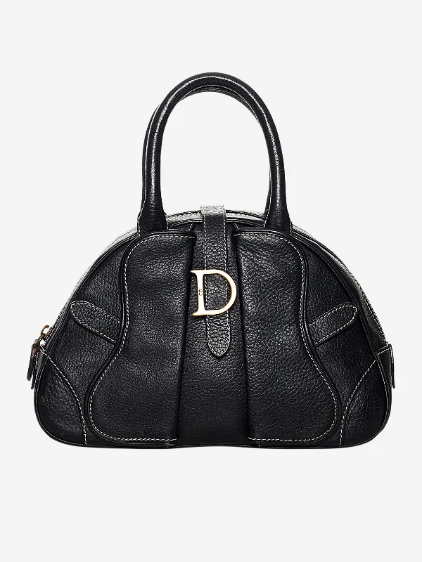 Hermes Bags with Magnetic and Twist - Lock ClosuresBlack double saddle leather dome bag