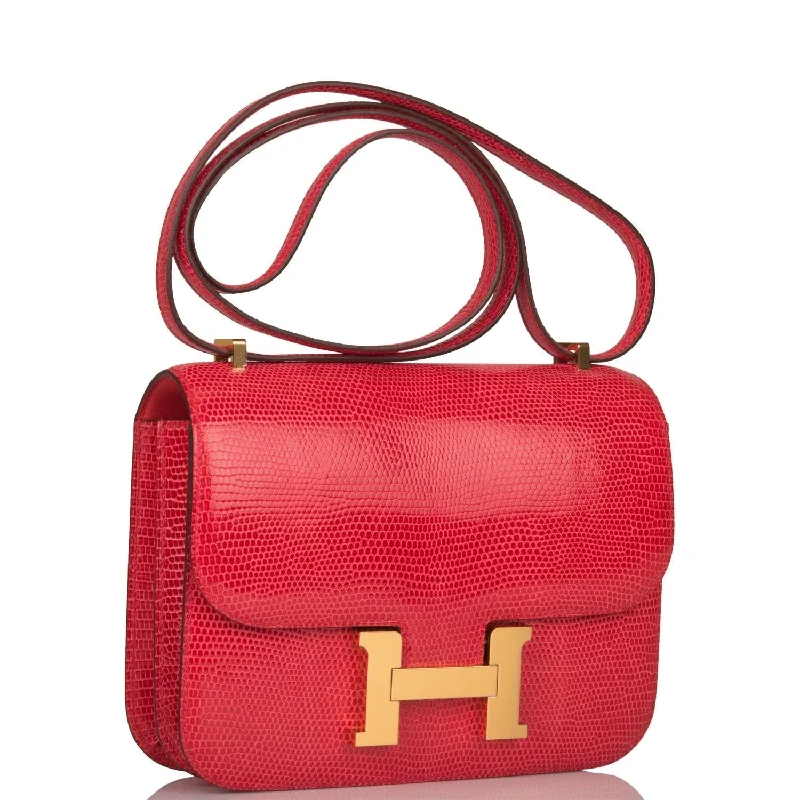 Minimalist Hermes Bags for a Sleek and Timeless LookHermes Mini Constance 18 Rouge Exotique Lizard Niloticus Gold Hardware