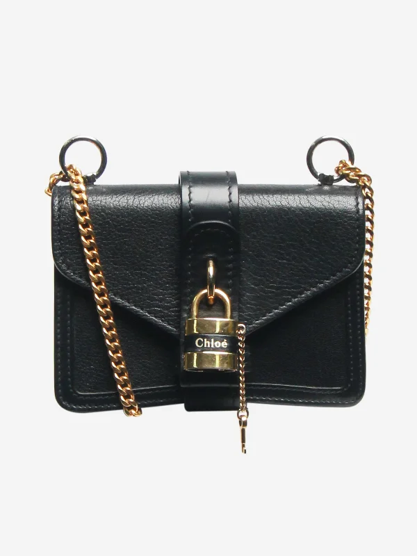 Dark - Hued Hermes Bags for a Sophisticated and Timeless PresenceBlack Mini Aby chain leather shoulder bag - size