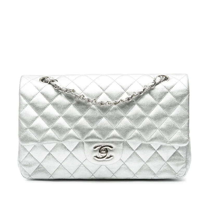 Hermes Victoria Bags with Signature Turnlock ClosuresSilver Chanel Medium Classic Lambskin Double Flap Shoulder Bag