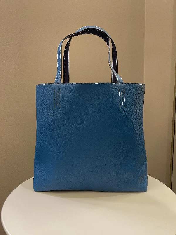 Stylish Hermes Kelly Bags with Custom - Engraved PlatesHermes Double Sens Tote 45 Blue Sapphire / Blue Paradise Clemence