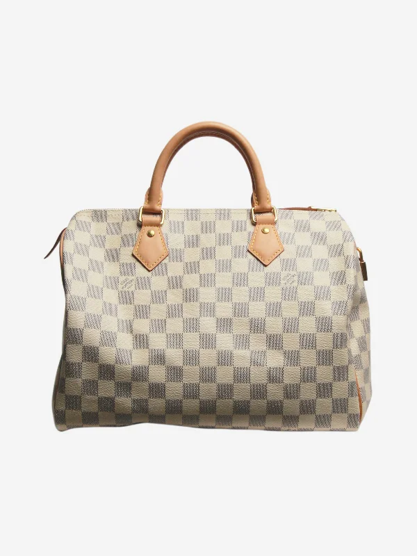 Hermes Evelyne Bags with Adjustable Shoulder StrapsCream Damier Azure Speedy 30 top handle bag